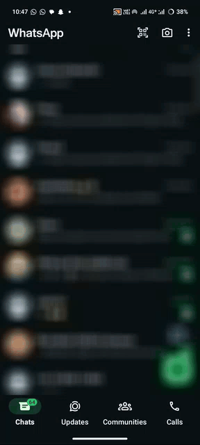 Screenshot showing the 'Status' tab in WhatsApp